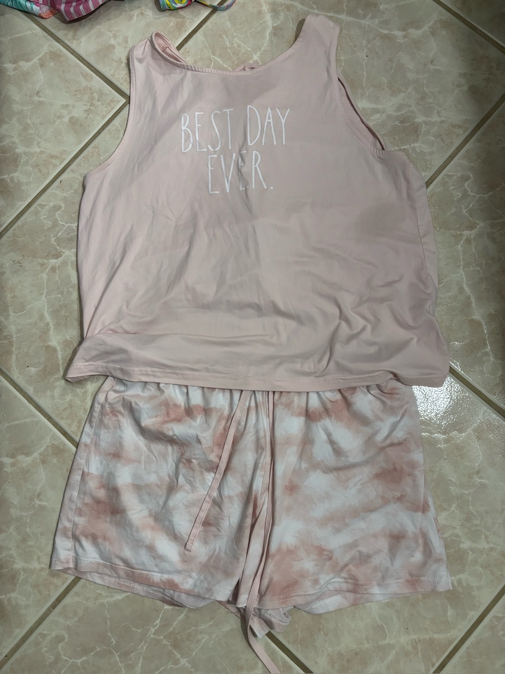 Rae Dunn Blush Pink Tank with Blush Tie-Dye Shorts